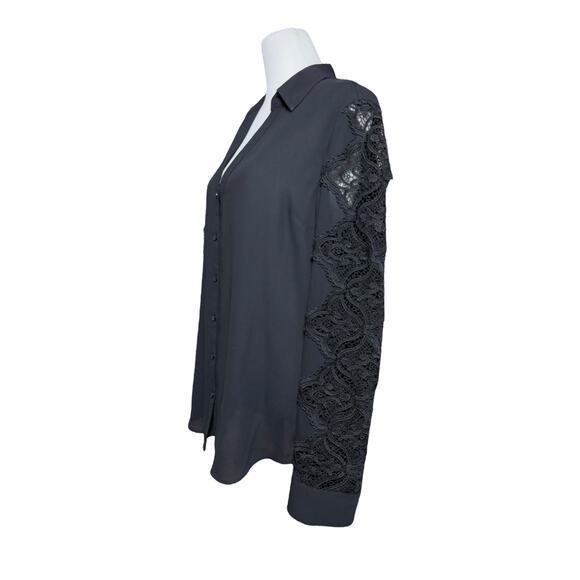 Express‎ Portofino Shirt Women M Black Lace Classic Office Career Work Capsule - Picture 5 of 10